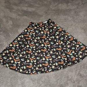 Lindy Bop Black Skater Skirt with Orange Fox & Green Floral Print